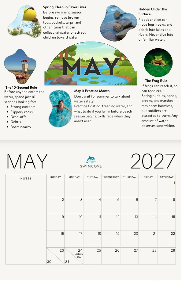 The 2027 Water Safety Wall Calendar open to May